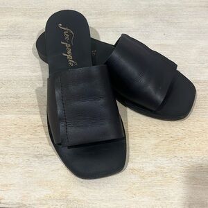 Free people black genuine leather slides size 7